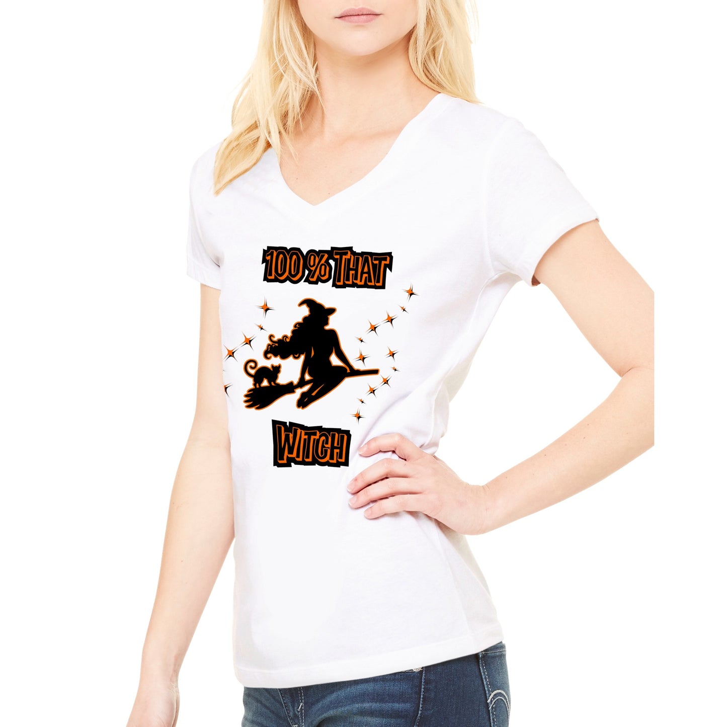 "100% That Witch" Premium Female V-Neck T-shirt