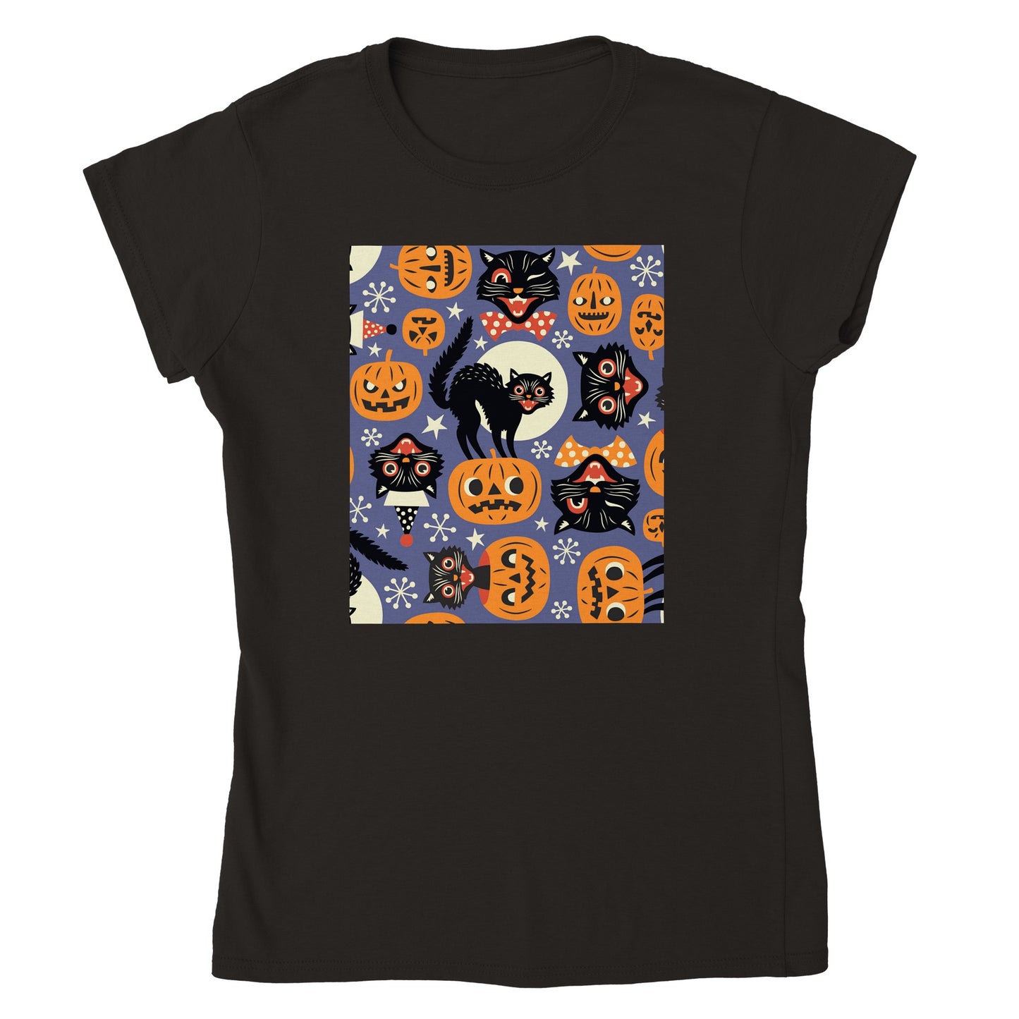 Black Cats & Pumpkins Womens Crewneck T-shirt