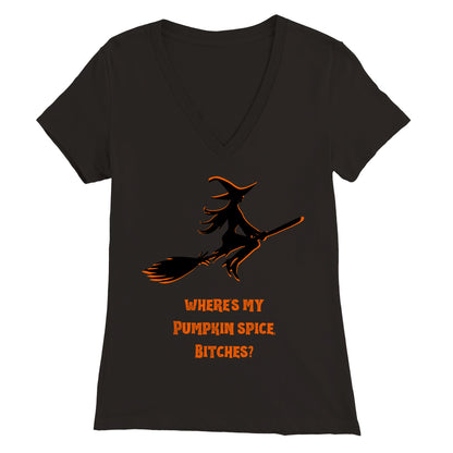 Witch T-Shirt for Pumpkin Spice Lovers Premium Womens V-Neck