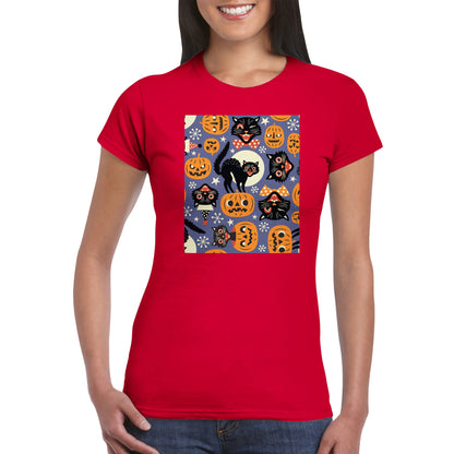 Black Cats & Pumpkins Womens Crewneck T-shirt