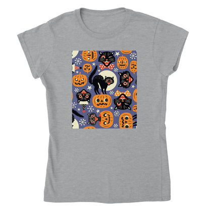 Black Cats & Pumpkins Womens Crewneck T-shirt