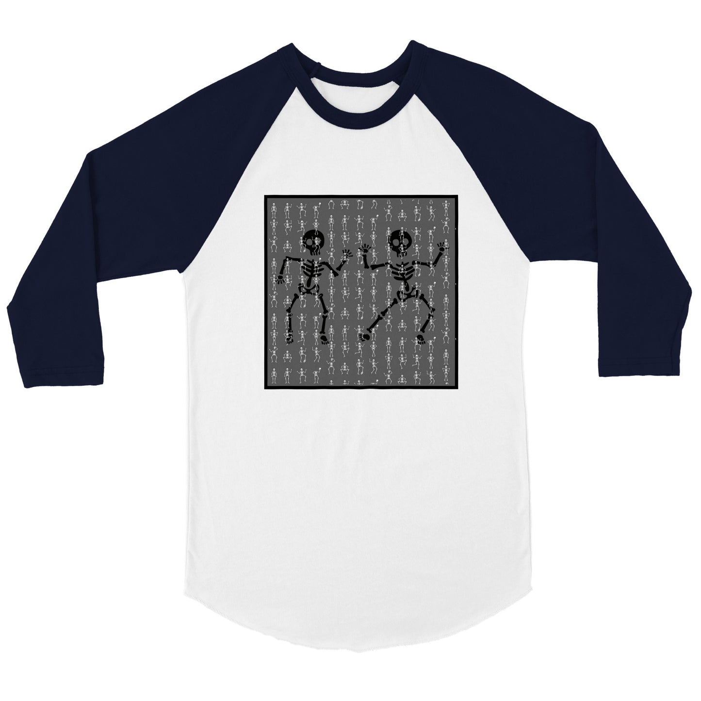 Skeleton dancing in the rain Unisex 3/4 sleeve Raglan T-shirt