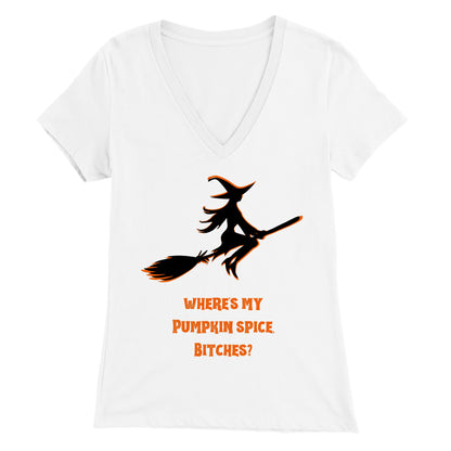 Witch T-Shirt for Pumpkin Spice Lovers Premium Womens V-Neck